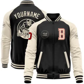 Custom Black Red-Cream Bomber Varsity Letterman Two Tone Zipper Jacket