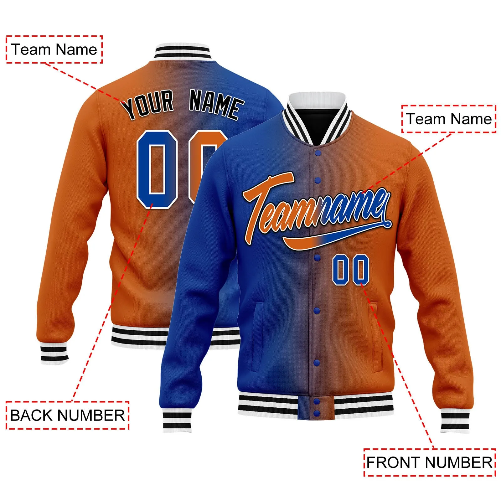 Custom Split Fashion Jacket Bomber Full-Snap Varsity Letterman Personalized Jacket FZ005-D028014-5