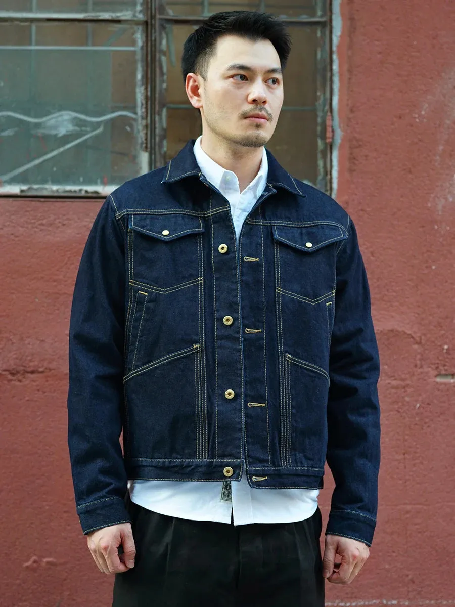 Denim Jacket for Men - Unwashed Motorcycle Western Cowboy Jacket