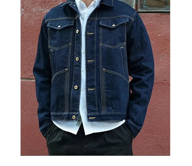 Denim Jacket for Men - Unwashed Motorcycle Western Cowboy Jacket