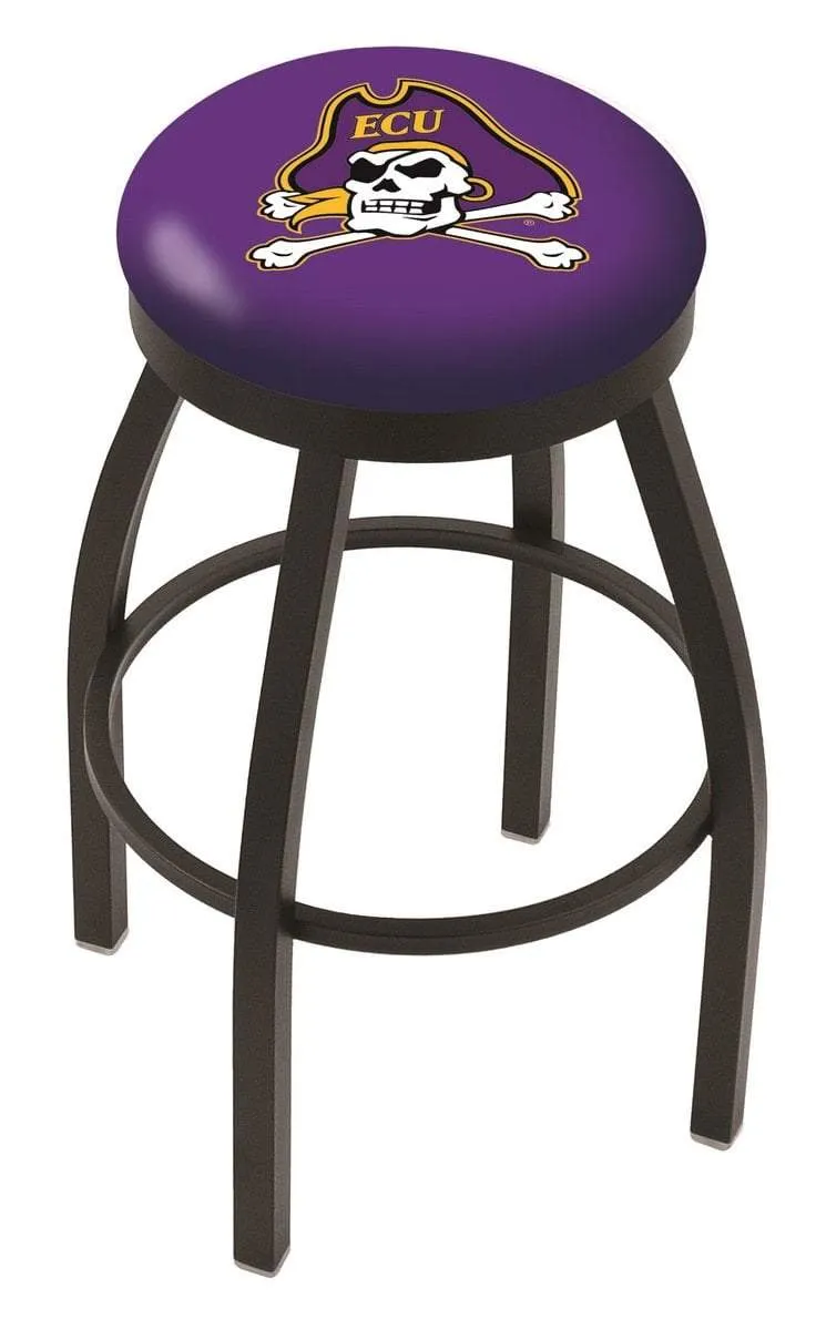 East Carolina Pirates HBS Black Swivel Bar Stool with Purple Cushion