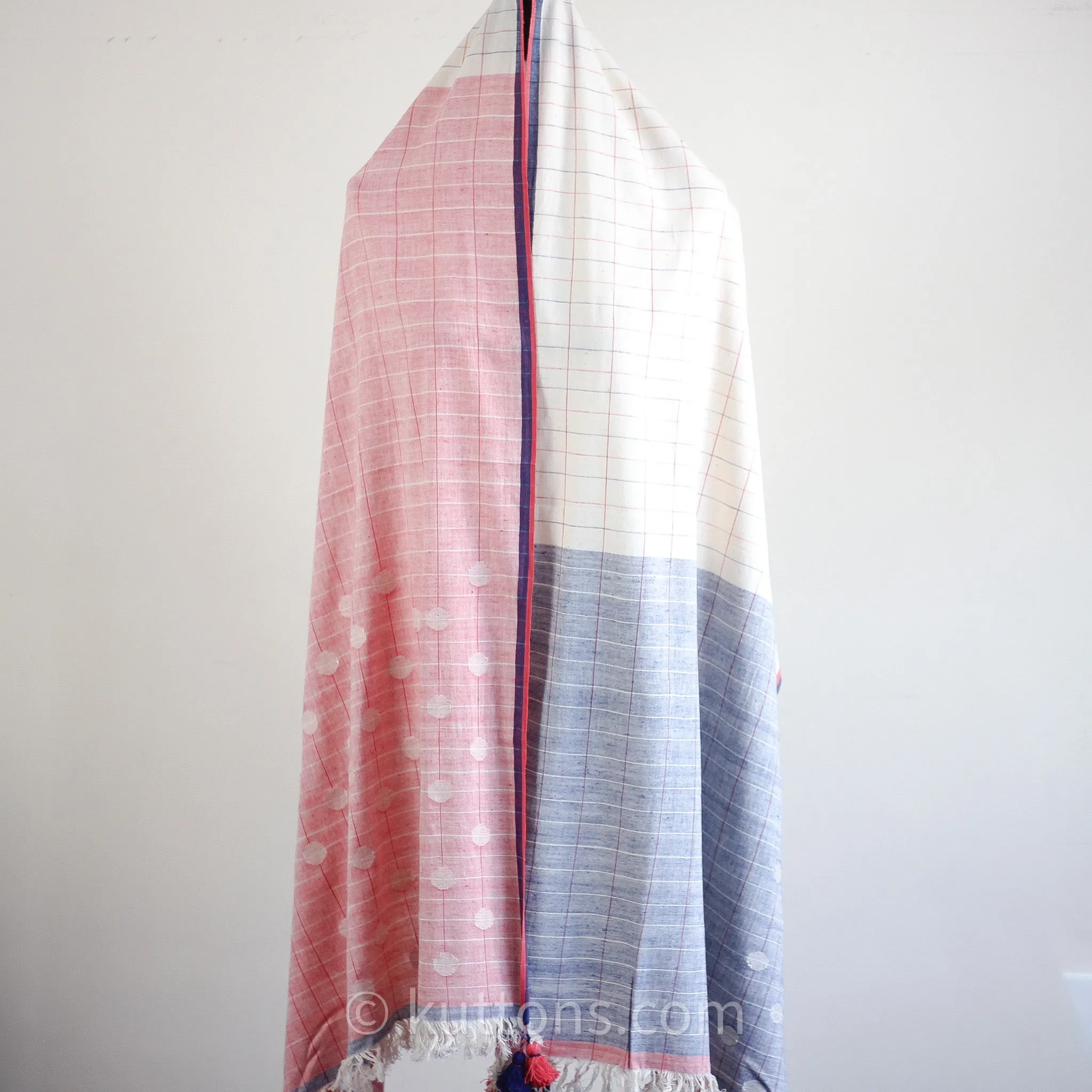 Ethically Sourced Beautiful Cotton Wrap - Handcrafted by Women Artisans in India | Pink-Blue, 30x86"