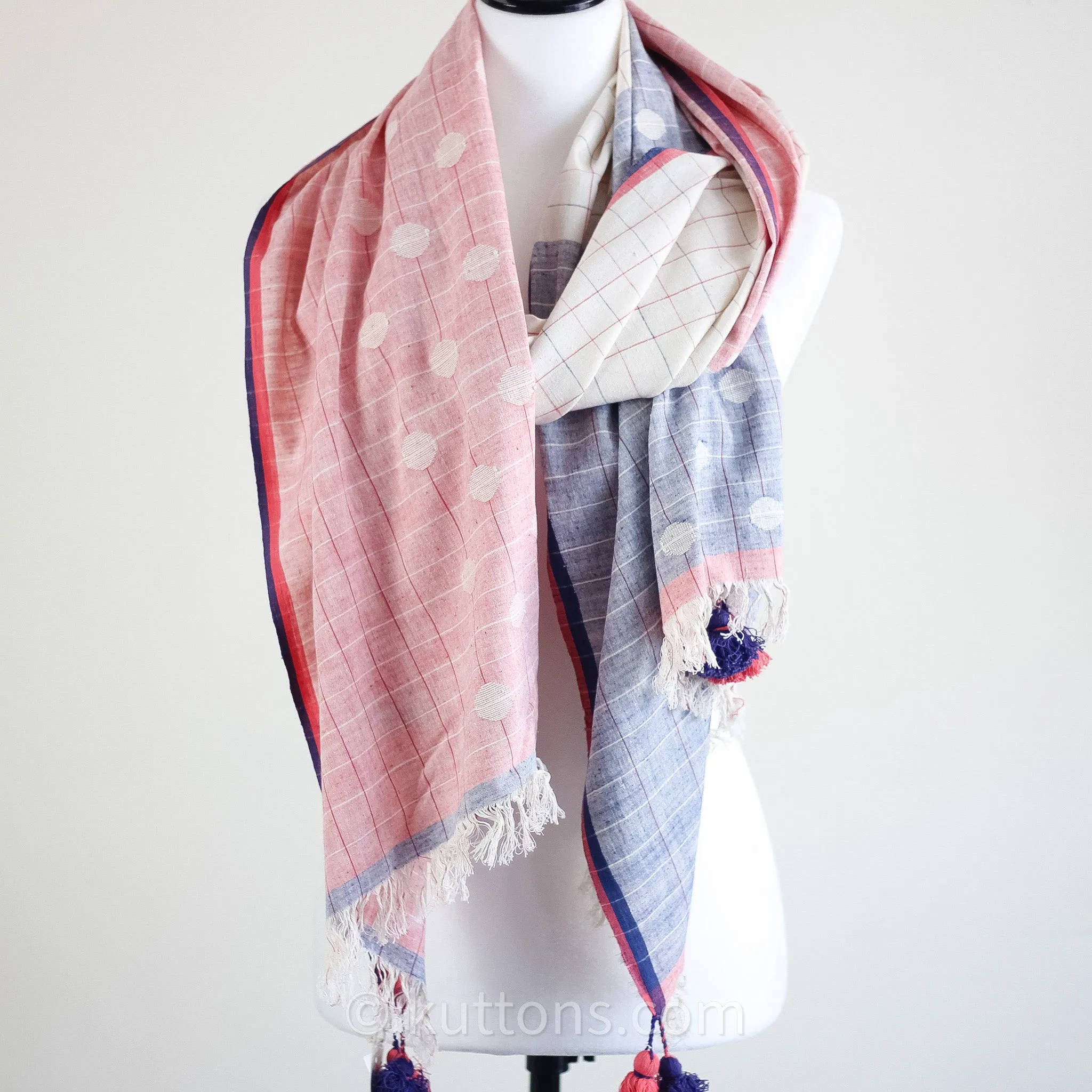 Ethically Sourced Beautiful Cotton Wrap - Handcrafted by Women Artisans in India | Pink-Blue, 30x86"