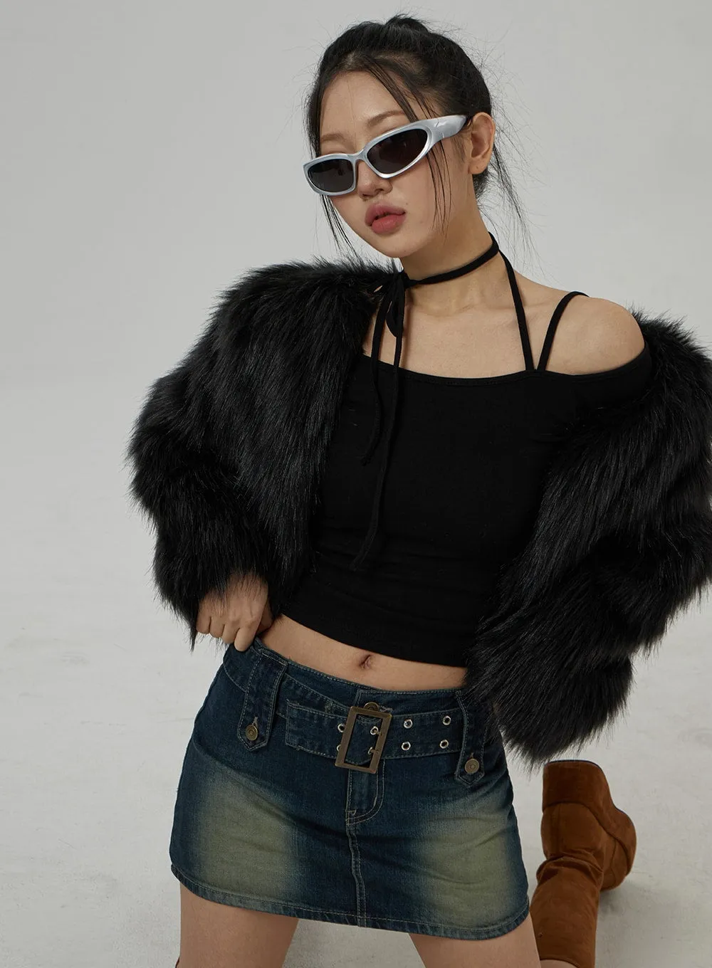 Faux Fur Hook Cropped Jacket CD21