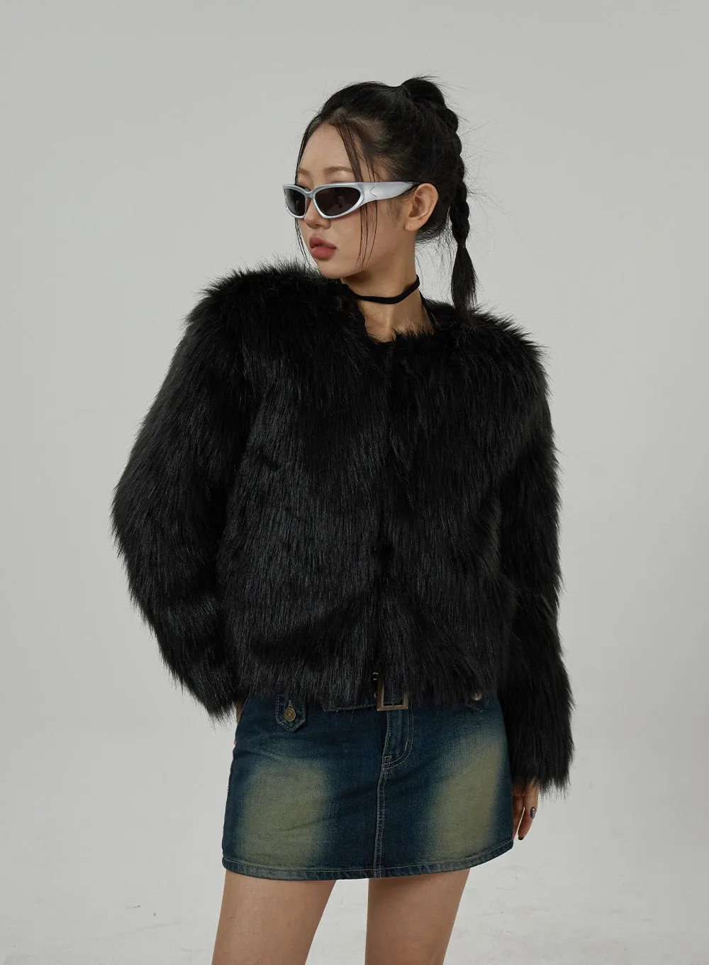 Faux Fur Hook Cropped Jacket CD21