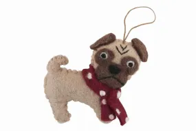 Felt Christmas Tree Decorations - Pug with Scarf