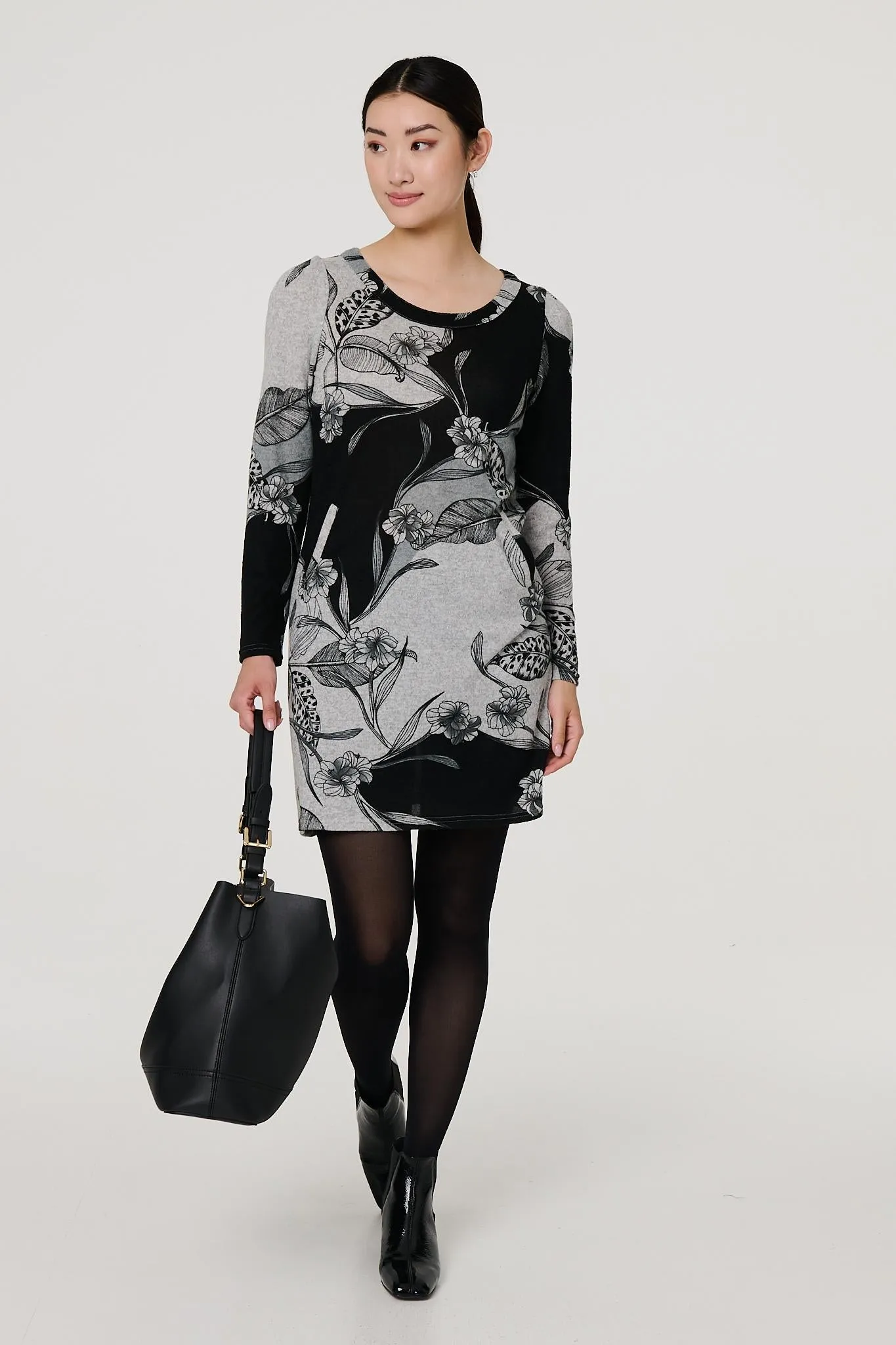 Floral Long Sleeve Jersey Shift Dress