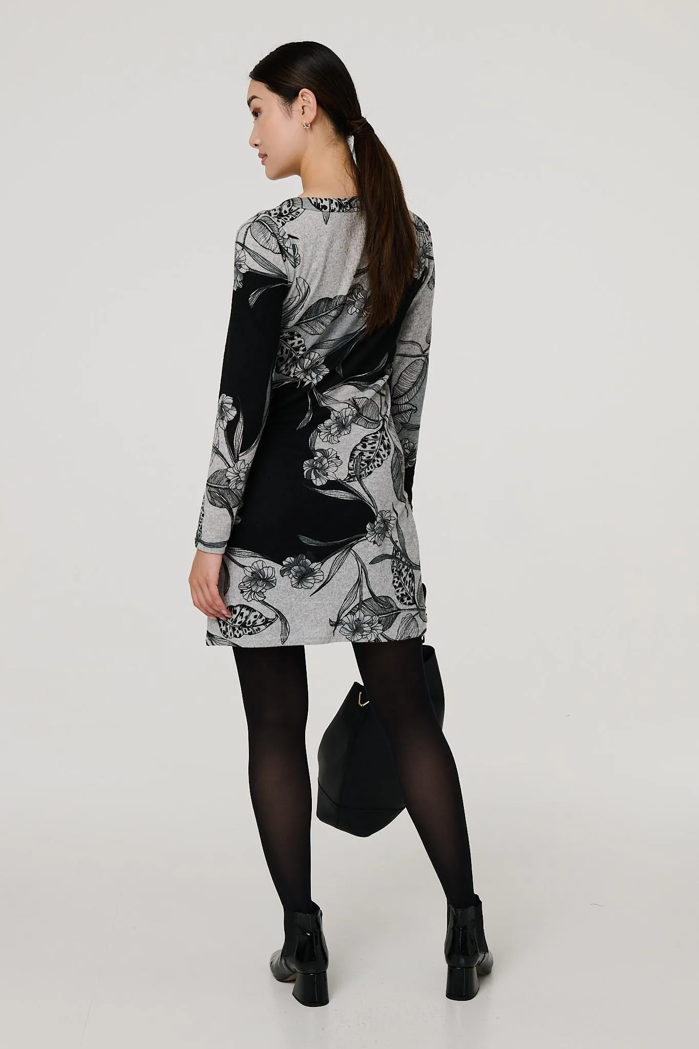 Floral Long Sleeve Jersey Shift Dress