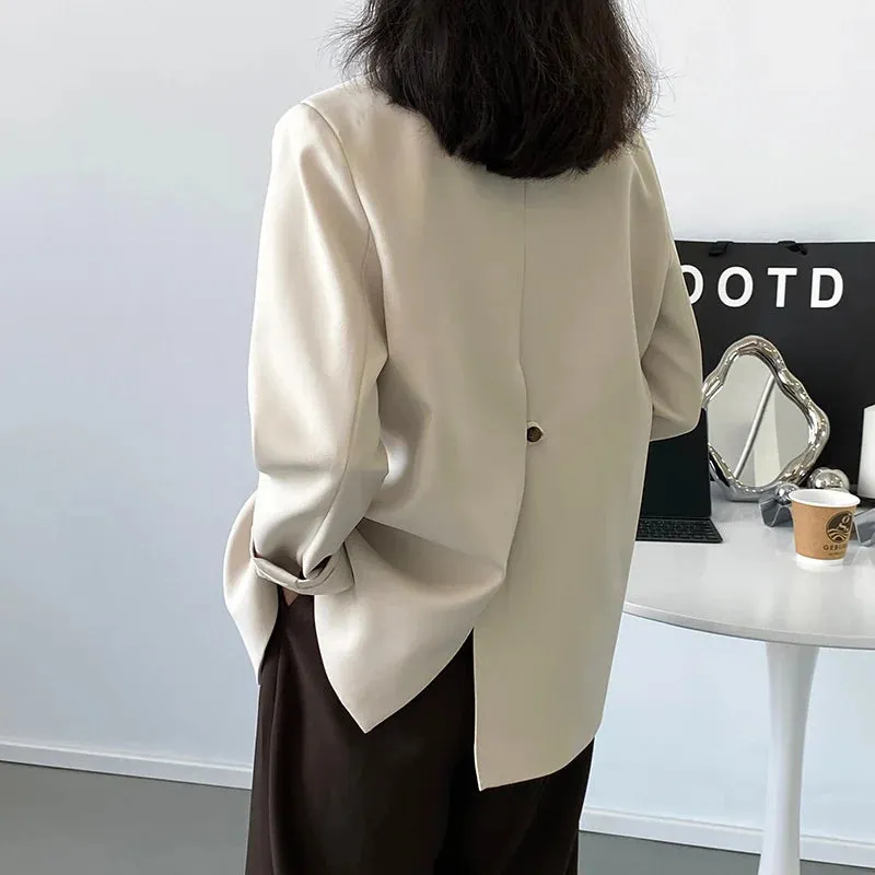 Flytonn-Fall Outfits Women Outwear Streetwear -Button Back Split Silhouette Double Breasted Plus Blazer Beige Khaki Black Autumn Women Coat