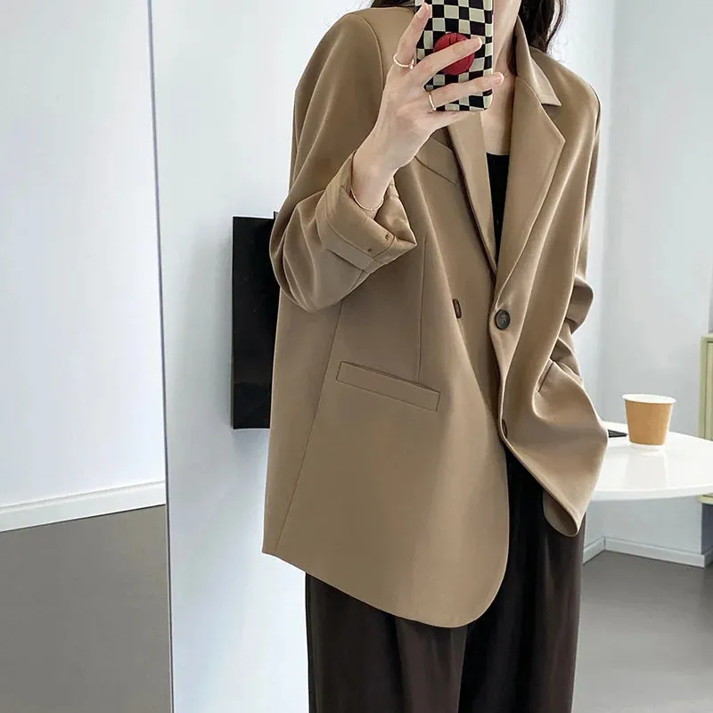 Flytonn-Fall Outfits Women Outwear Streetwear -Button Back Split Silhouette Double Breasted Plus Blazer Beige Khaki Black Autumn Women Coat