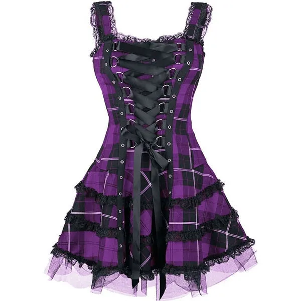 Funki Buys | Dresses | Women's Gothic Punk Plaid Mini Dress