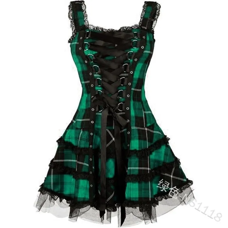 Funki Buys | Dresses | Women's Gothic Punk Plaid Mini Dress