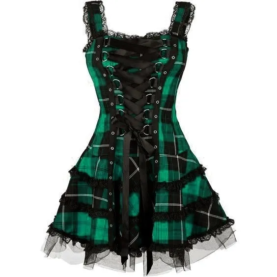 Funki Buys | Dresses | Women's Gothic Punk Plaid Mini Dress