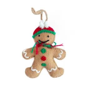 Gingerbread Man Ornament, Embroidered Wool