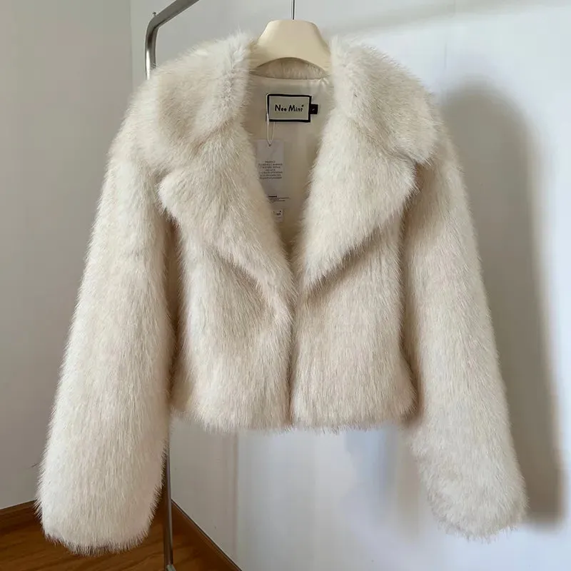 Gradient Cropped Fluffy Fur Jacket Coat eco pelliccia donna