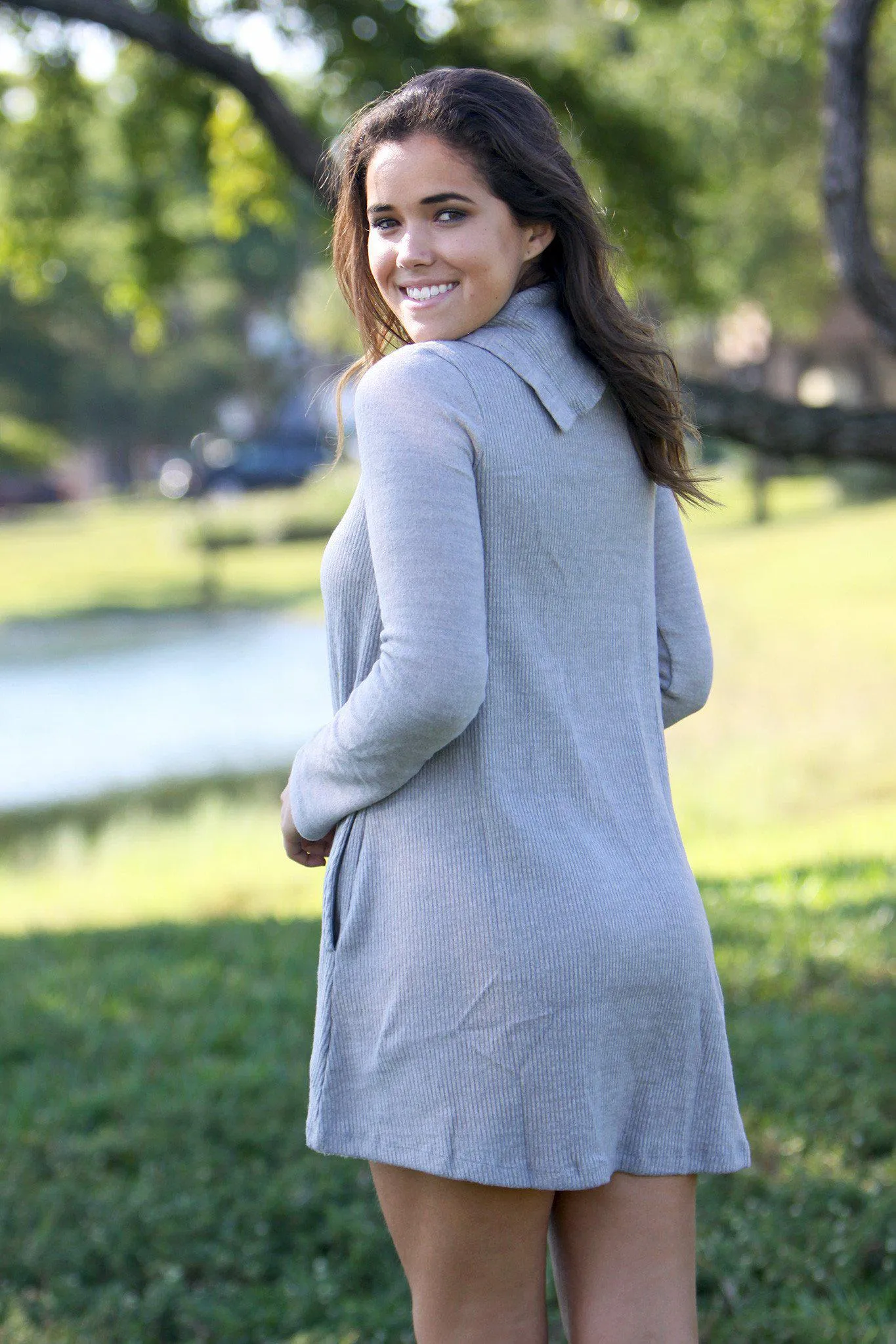 Gray Tunic Sweater with Buttons