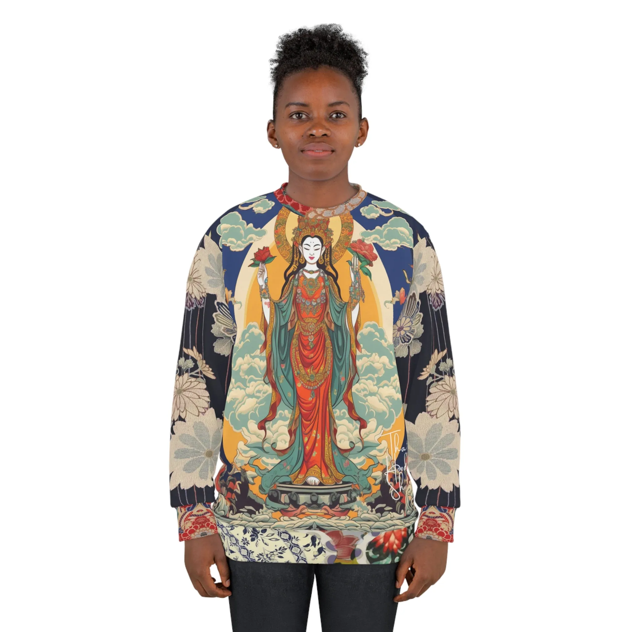 Guan Yin Compassion Goddess in Blue Unisex Sweatshirt