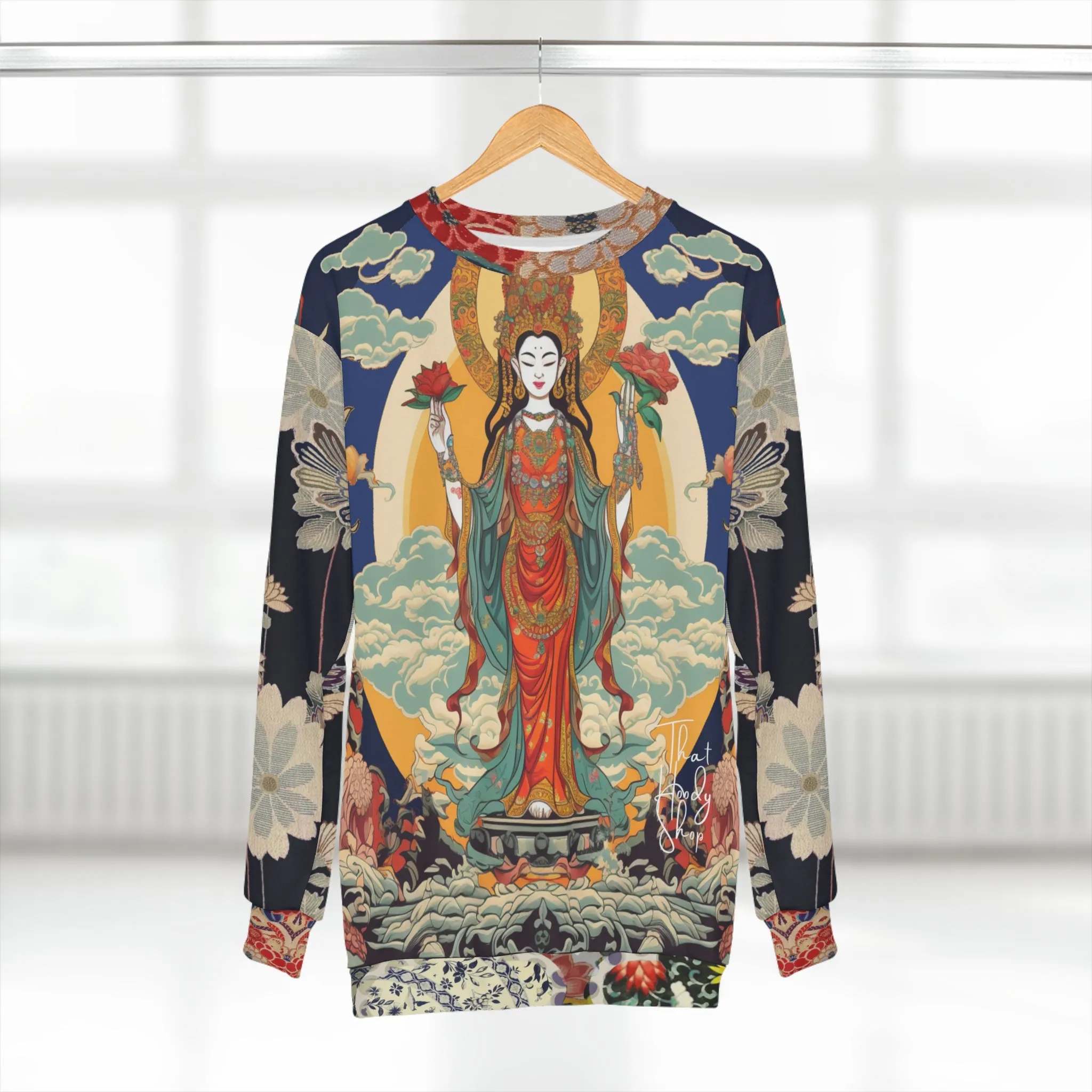 Guan Yin Compassion Goddess in Blue Unisex Sweatshirt