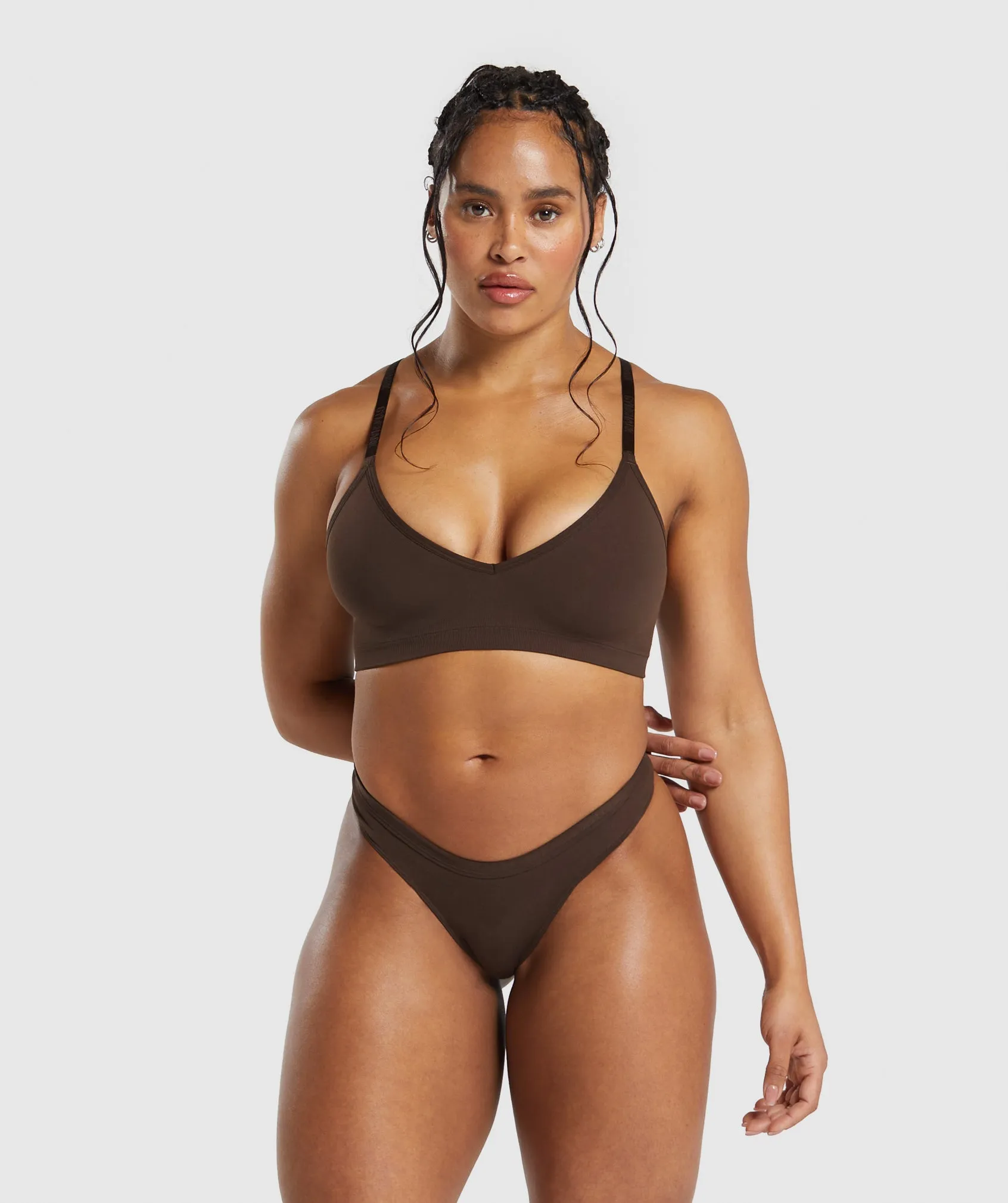 Gymshark Seamless Dipped Front Thong - Archive Brown