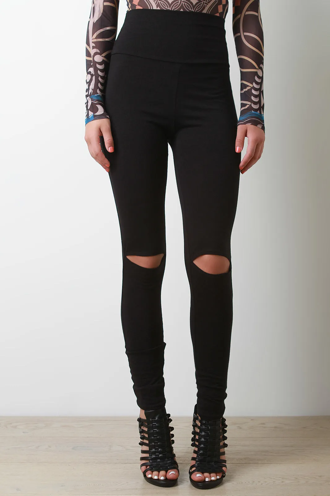 High Waist Knee Cut Out Leggings