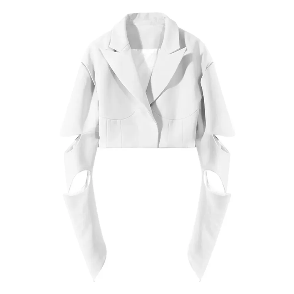 Hollow Out Blazers For Women Notched Collar Long Sleeve Slimming Solid Casual Blazer Female Fashion Clothing