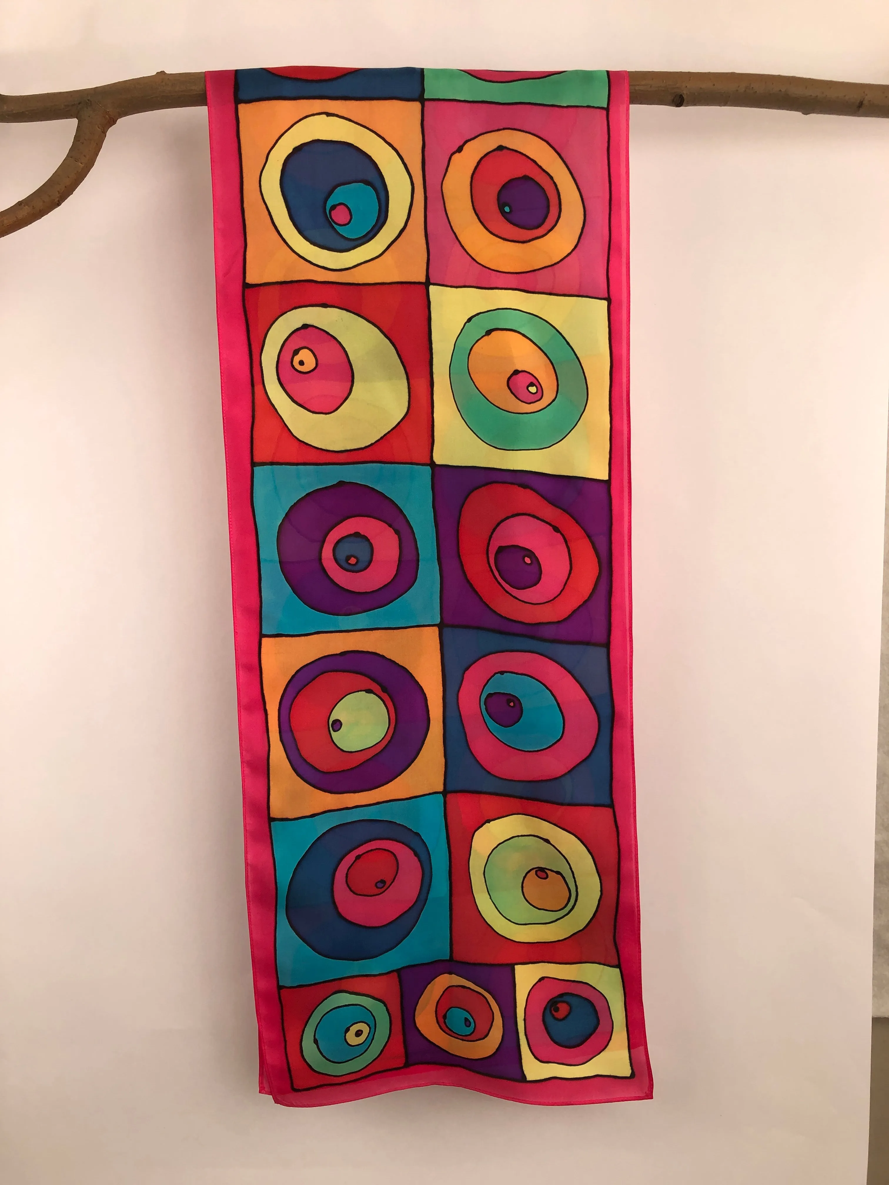 “Hot Kandinsky" - Hand-dyed Silk Scarf - $135