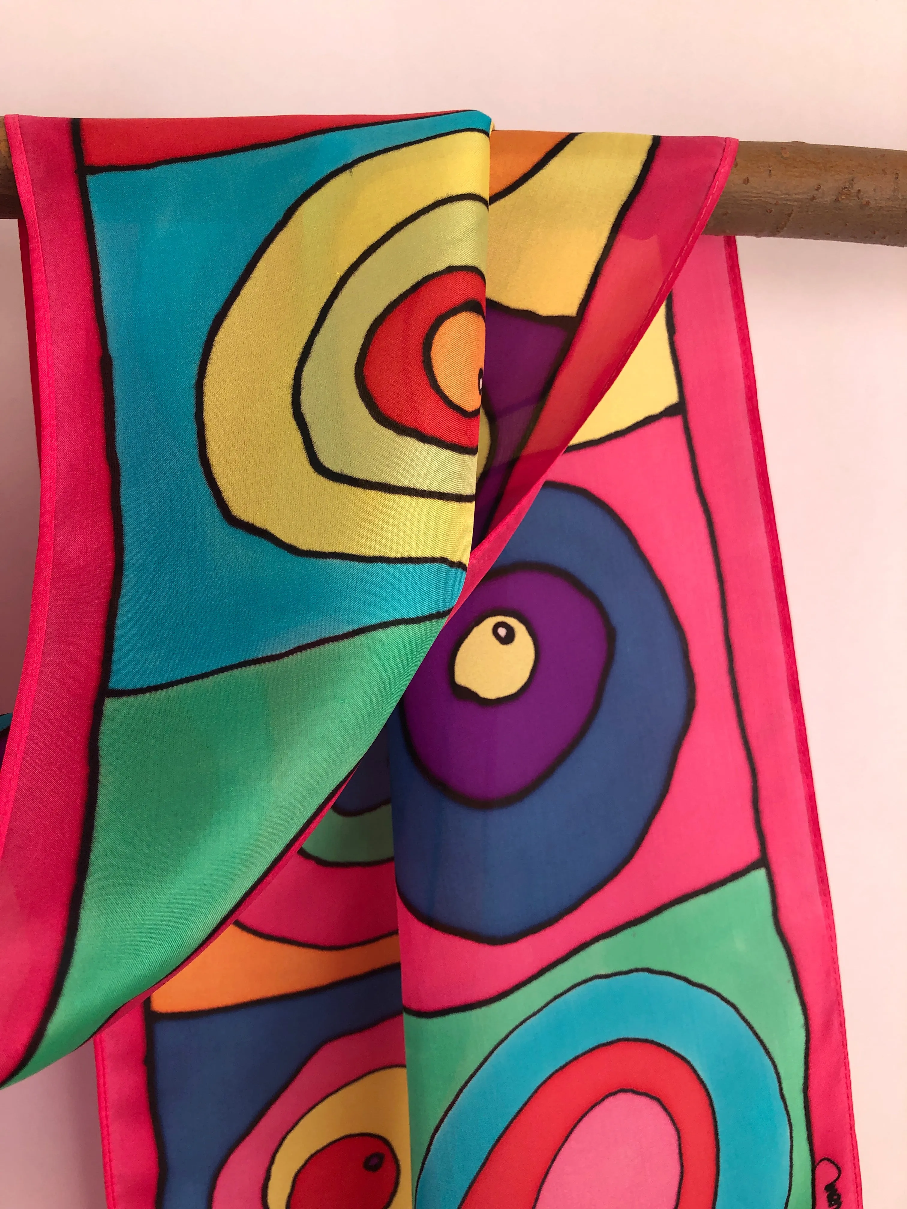 “Hot Kandinsky" - Hand-dyed Silk Scarf - $135