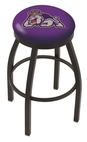 James Madison Dukes HBS Black Swivel Bar Stool with Purple Cushion