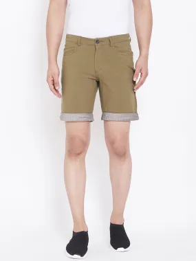 JUMP USA Men Olive Green Solid Casual Chinos Shorts