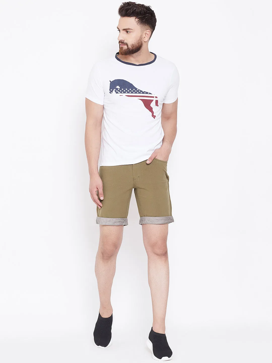 JUMP USA Men Olive Green Solid Casual Chinos Shorts