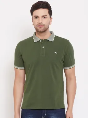 JUMP USA Men Solid Olive Polo T-shirt