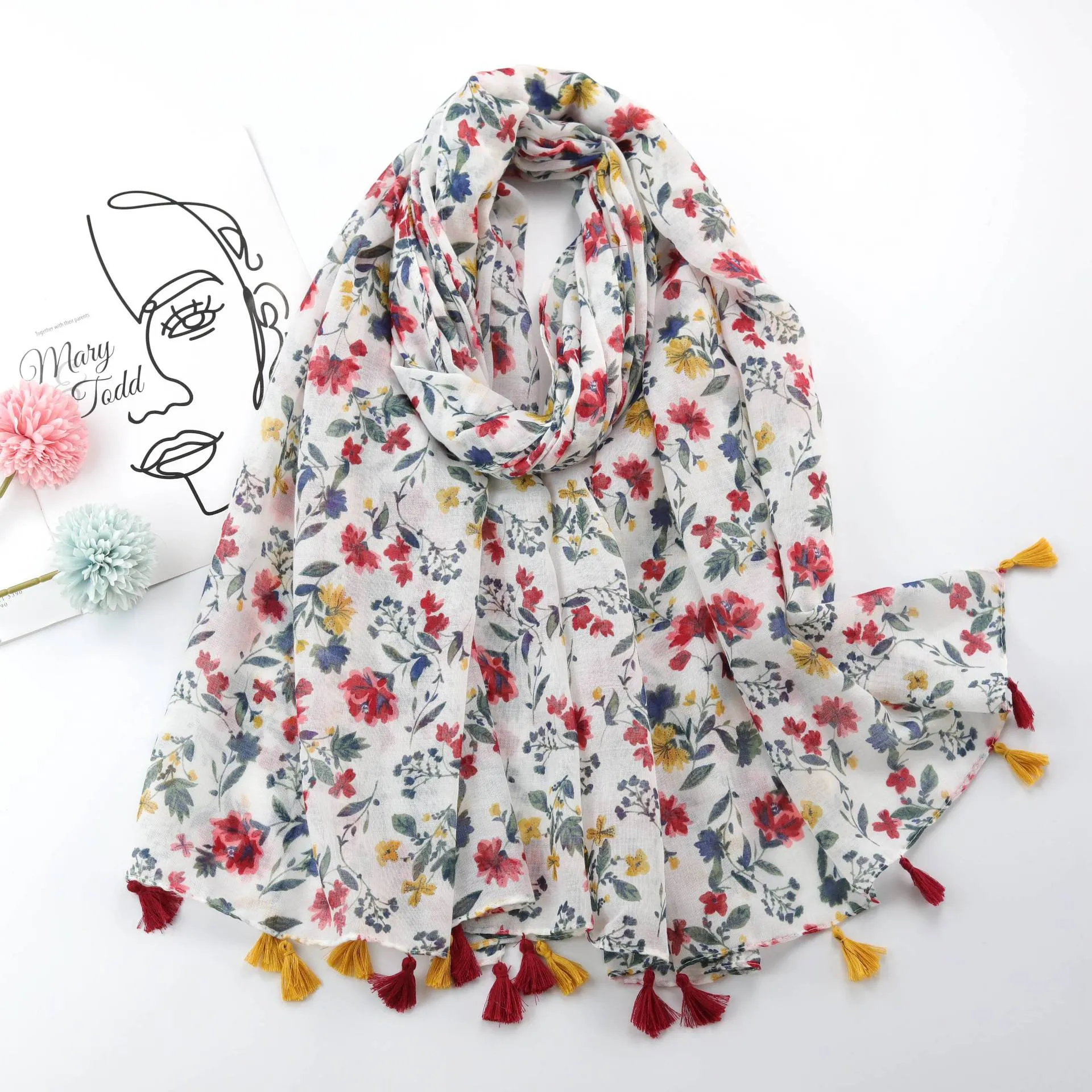 JY220307 floral printed Encryption voile scarf