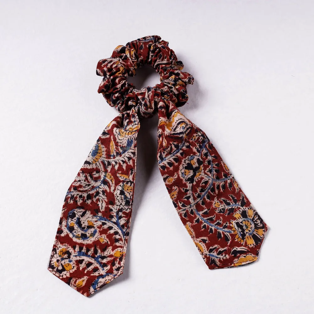 Kalamkari Print Cotton Elastic Hair Bands/Scarf Ponytail Holder/Scrunchie Ties