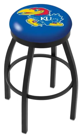 Kansas Jayhawks HBS Black Swivel Bar Stool with Blue Cushion