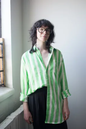 Kate Austin Designs Claude Shirt (Green and White Cabana Stripe)