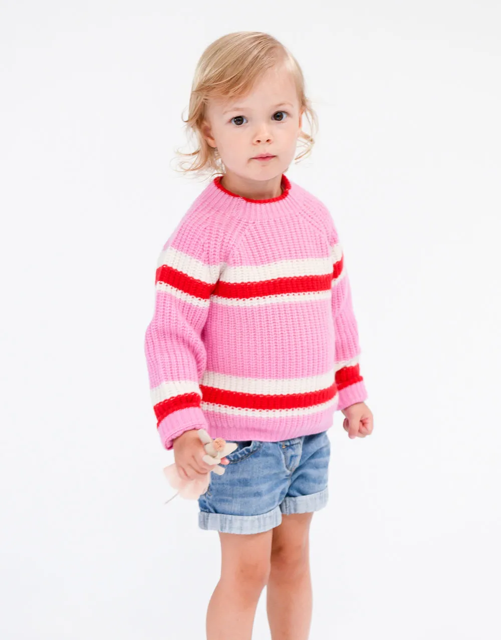 Kids Cashmere - Ski Rib Knit Pullover in Azalee