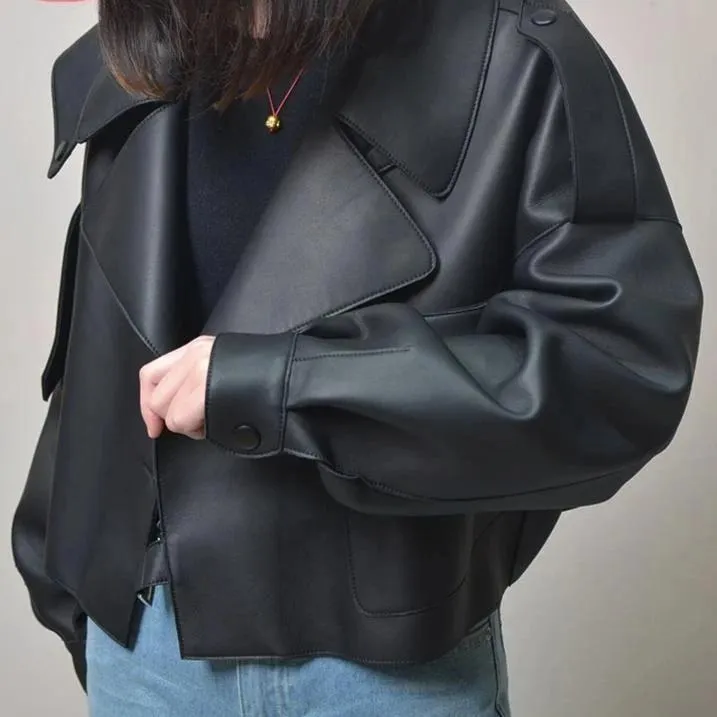 [Korean Style] Ariels Cropped Faux Leather Jacket