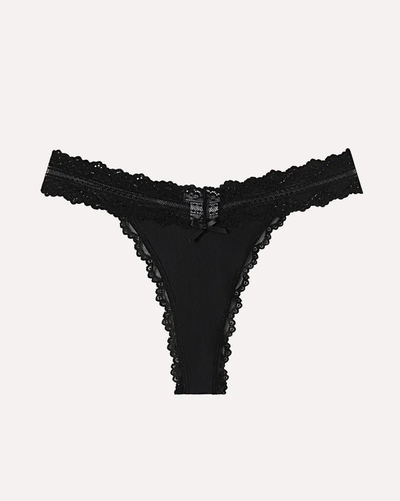 Lace Waist Thongs Ribbed T Back Panties