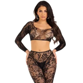 Leg Avenue Crop Top And Footless Tights Black Size 6 To 12