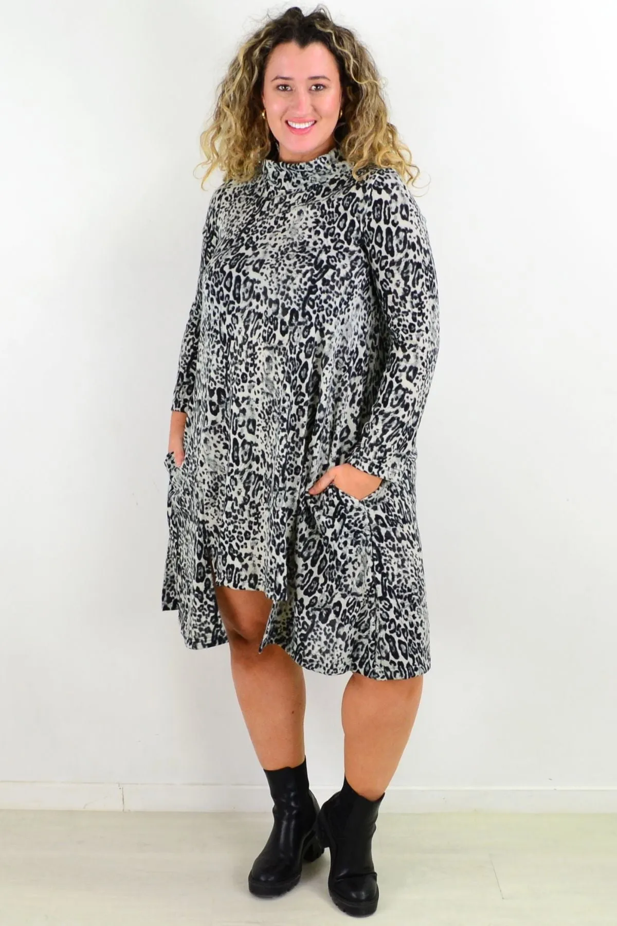 Leopard Print Fleece Tunic Dress