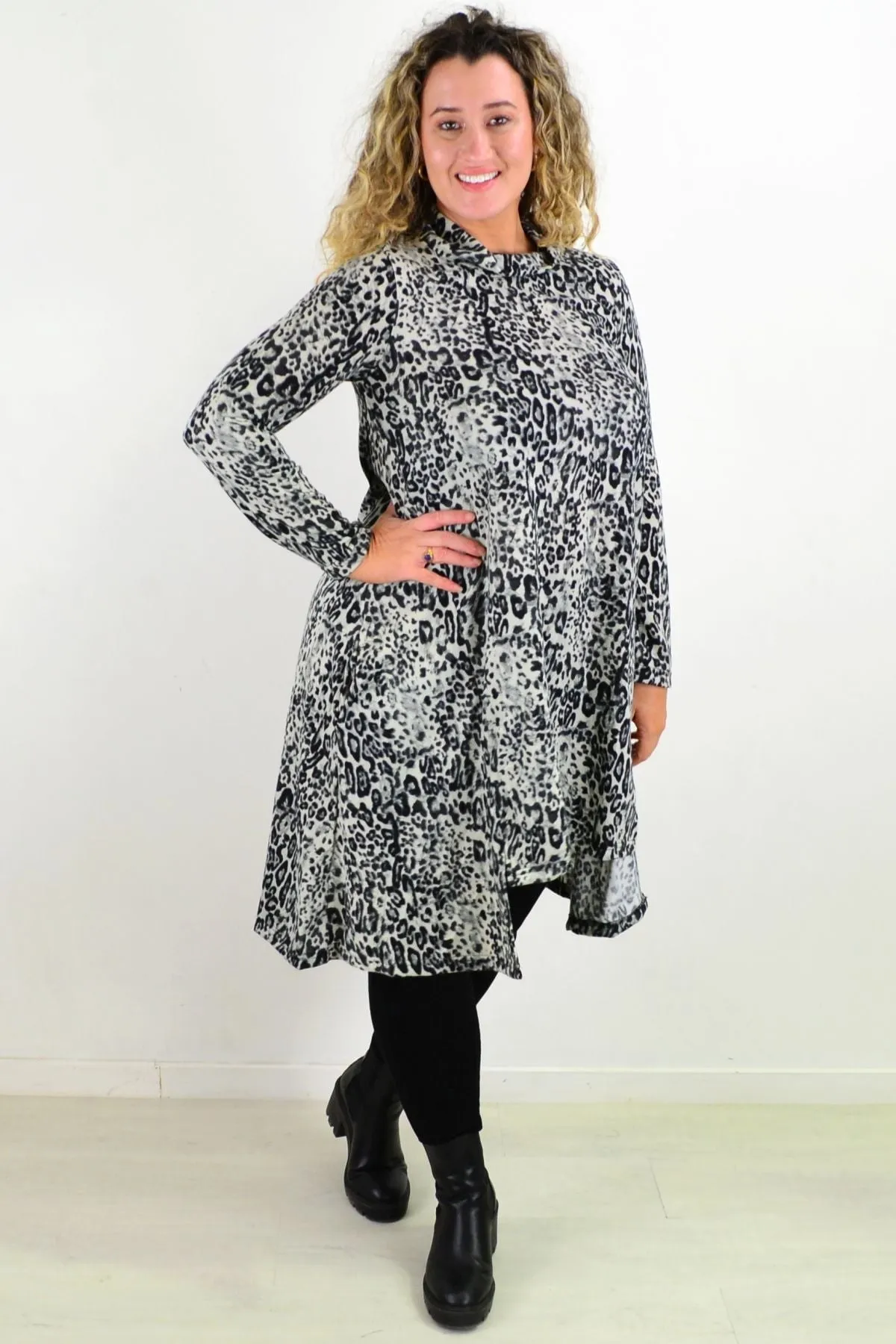 Leopard Print Fleece Tunic Dress