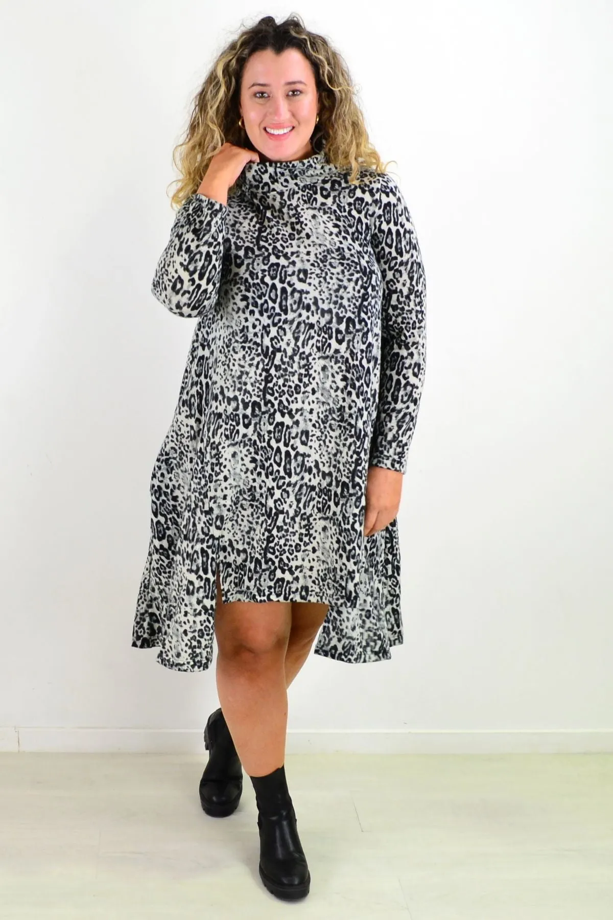 Leopard Print Fleece Tunic Dress