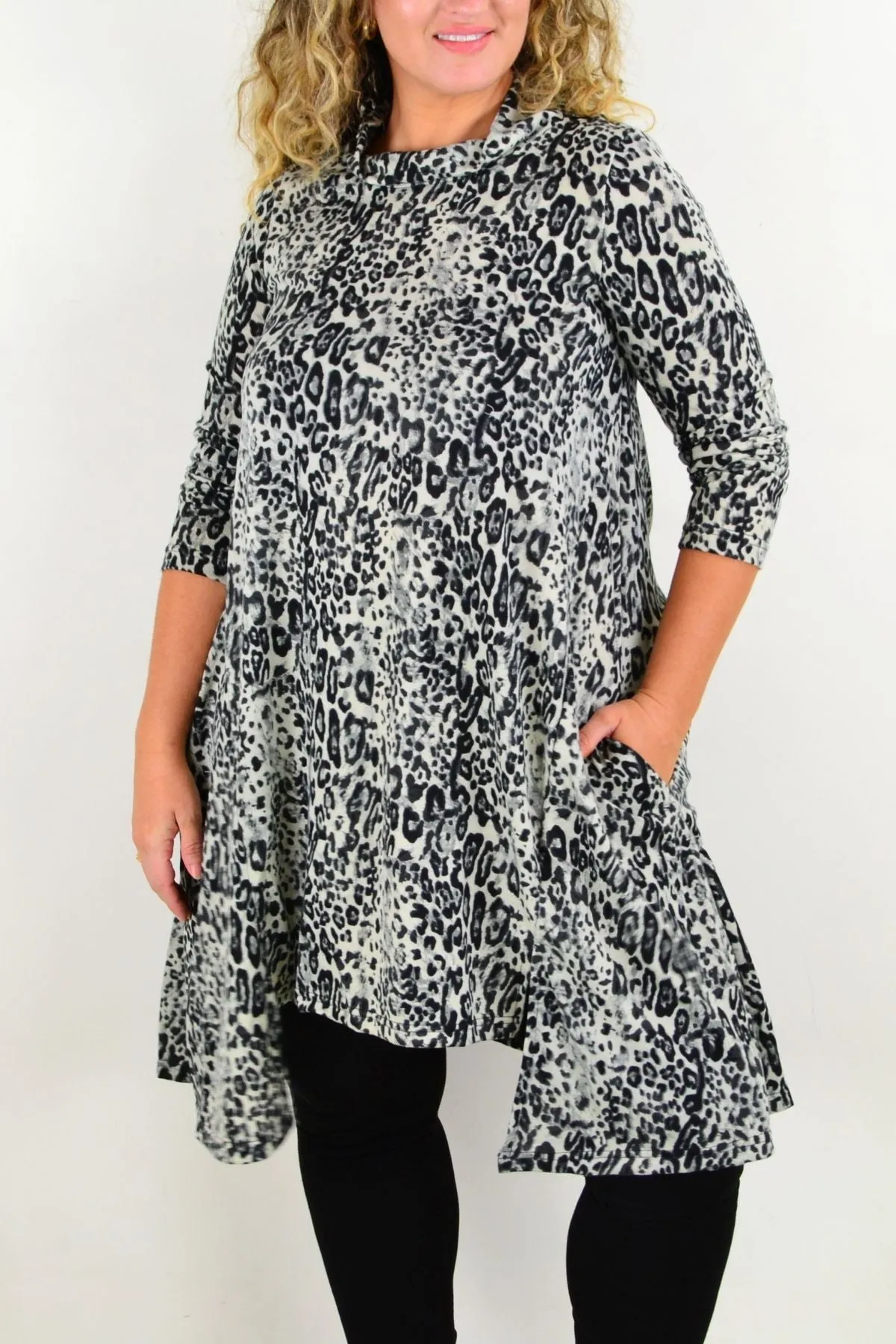 Leopard Print Fleece Tunic Dress