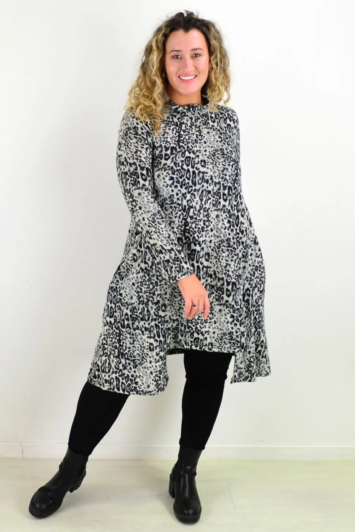 Leopard Print Fleece Tunic Dress