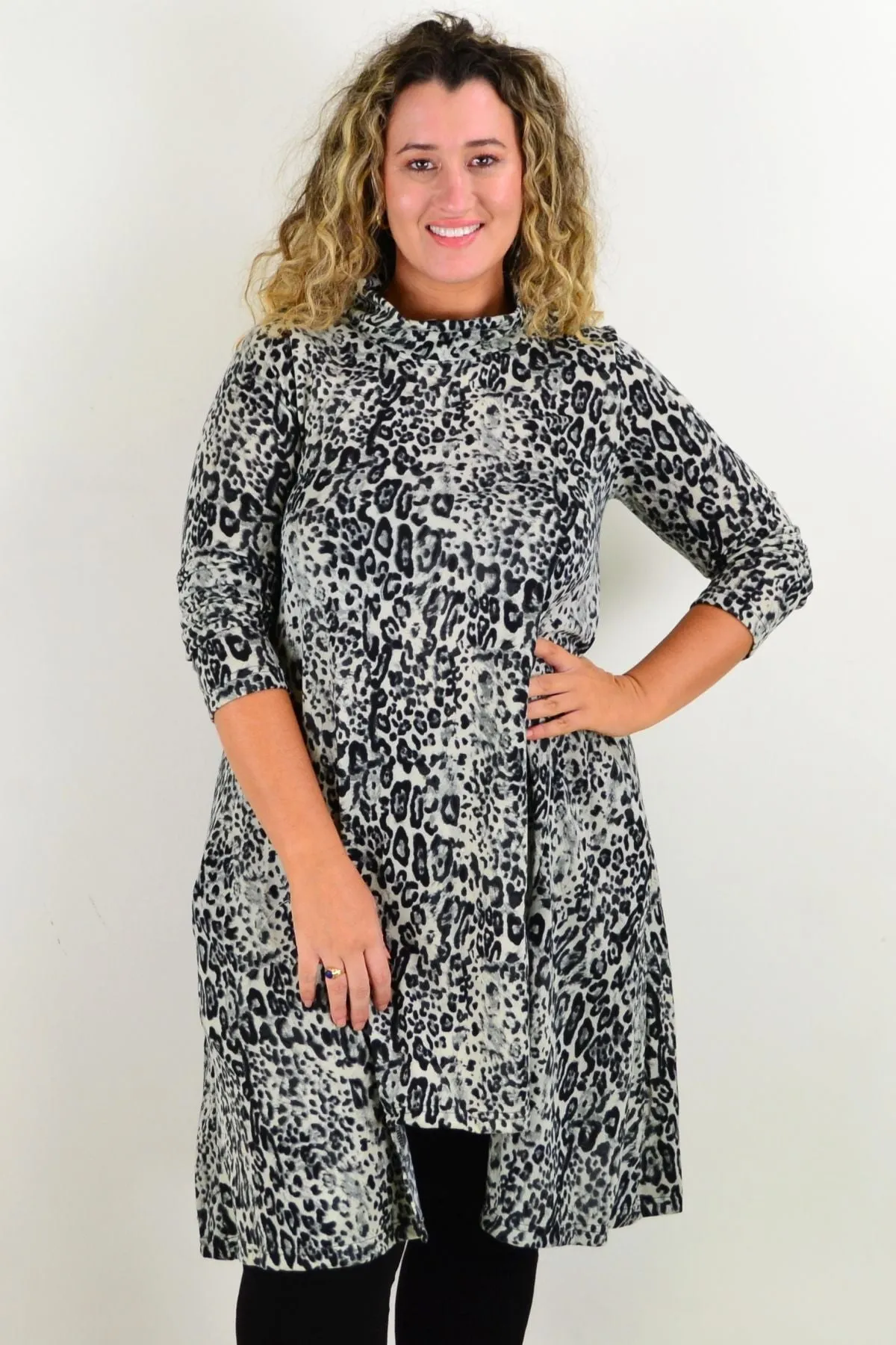 Leopard Print Fleece Tunic Dress