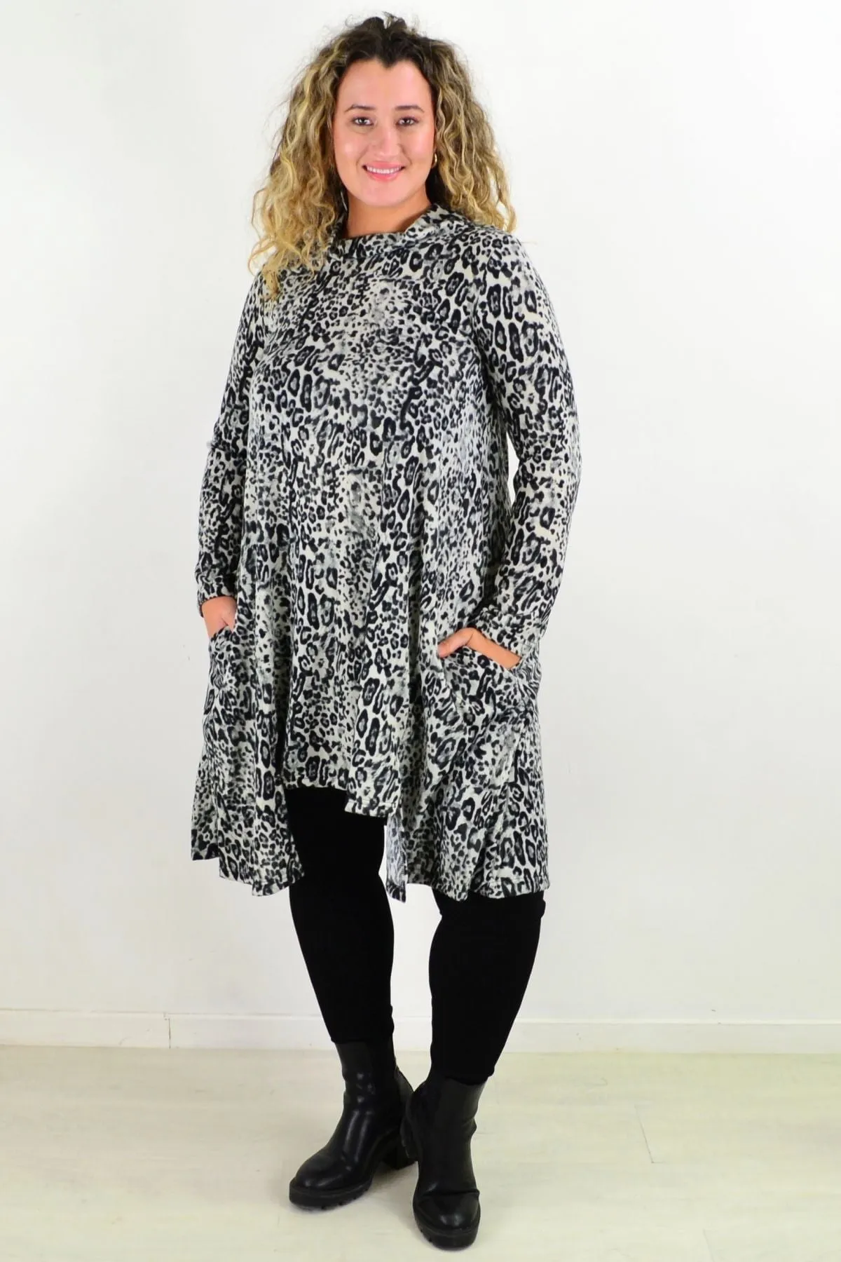 Leopard Print Fleece Tunic Dress