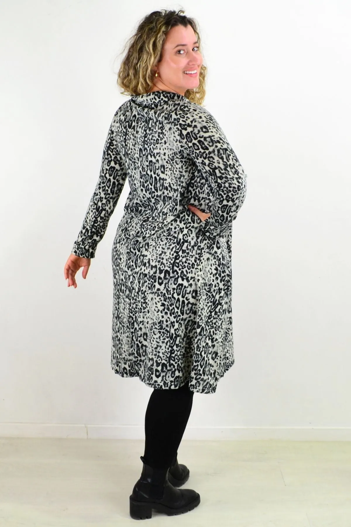 Leopard Print Fleece Tunic Dress