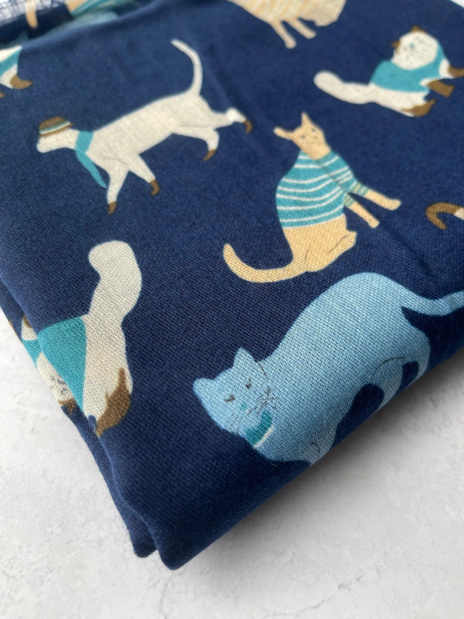 LIGHTWEIGHT BLUE SCARF WITH CATS