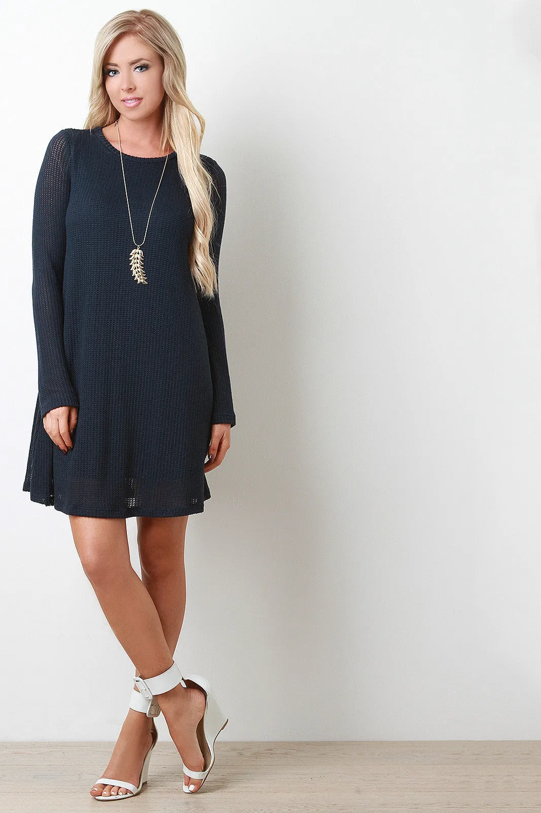 Loose Knit Long Sleeves Sweater Dress