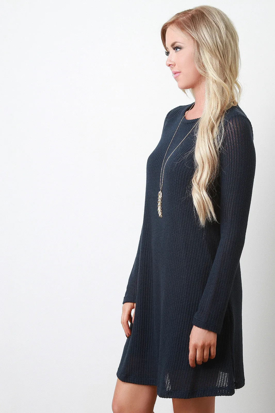 Loose Knit Long Sleeves Sweater Dress